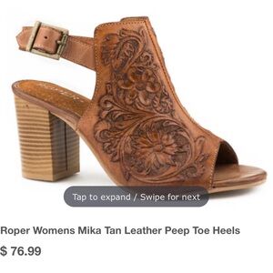 Roper Womens Mika Tan Leather Peep Toe Heels